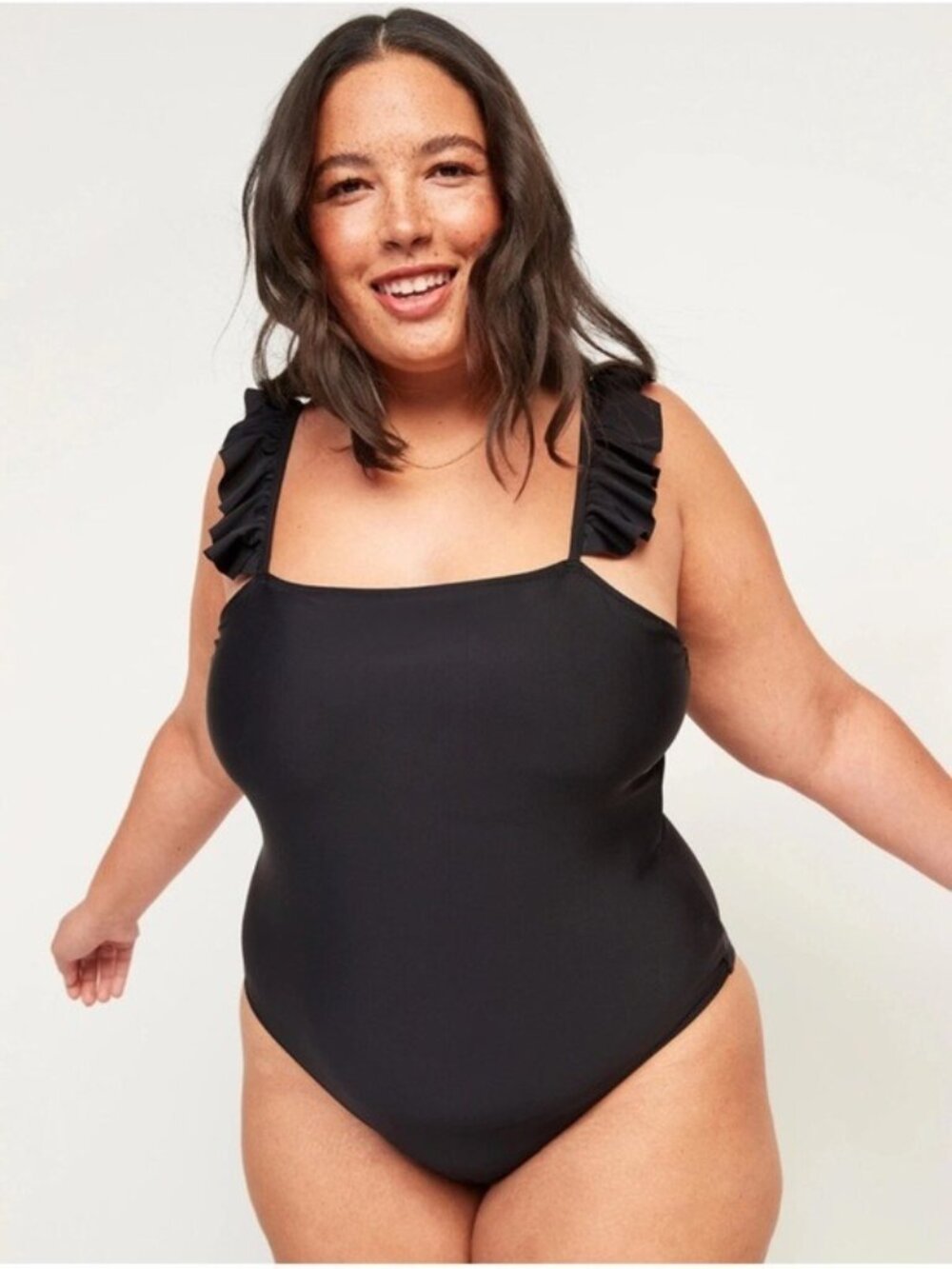 Old Navy Black Ruffle Strap One Piece Swimsuit 2X Classic Chic Swim
